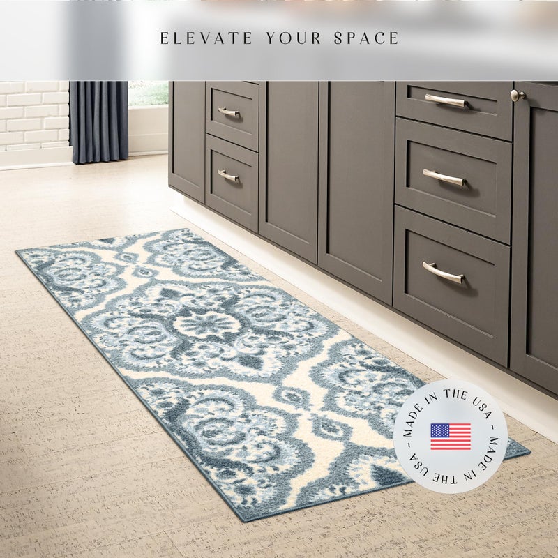 Maples Rugs Vivian Medallion Runner Rug - Made in USA - Washable, Non Slip, Indoor Carpet for Hallway, Kitchen, and Laundry Room, 2' x 6', Blue/White - Image 2